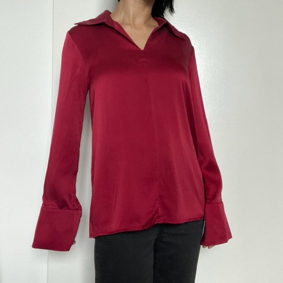 Theory Red Silk Blouse (Small) - Picture 1 of 5